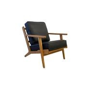 Lodge Armchair - Black Leather | Oak Frame gallery detail image