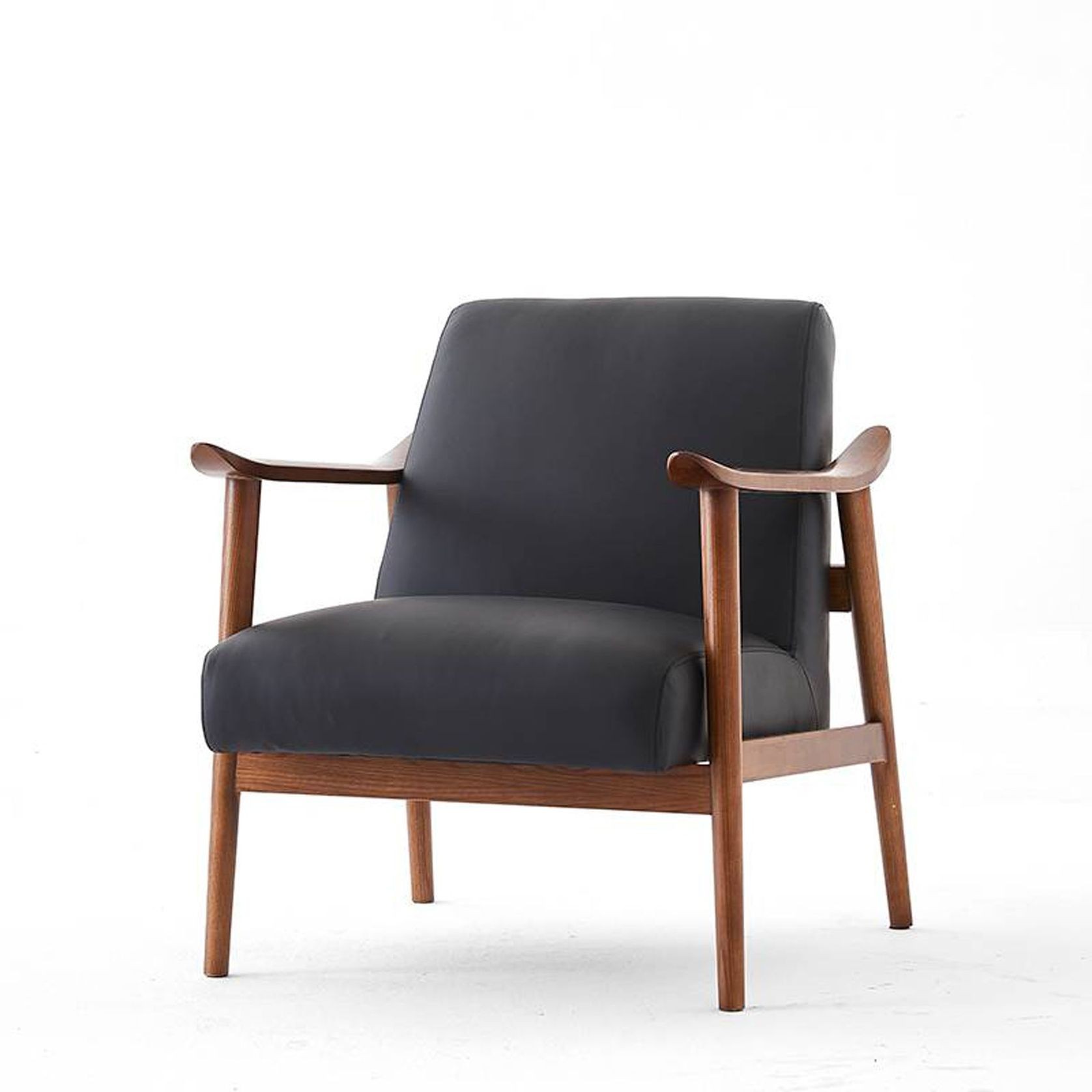 Spencer Mid-Century Leather Armchair Black gallery detail image