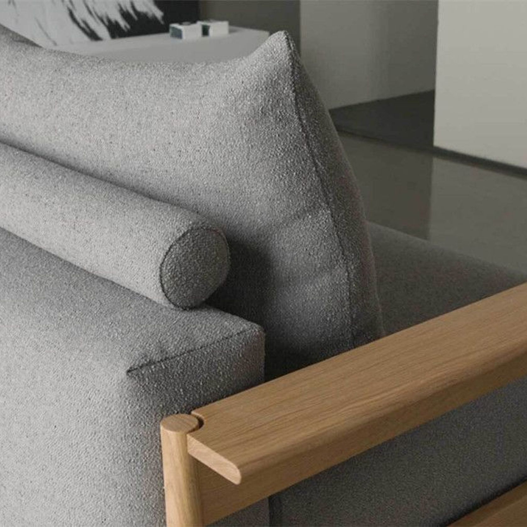 MALLOY Sleek Excess Queen Sofa Bed With Light Oak Arms gallery detail image