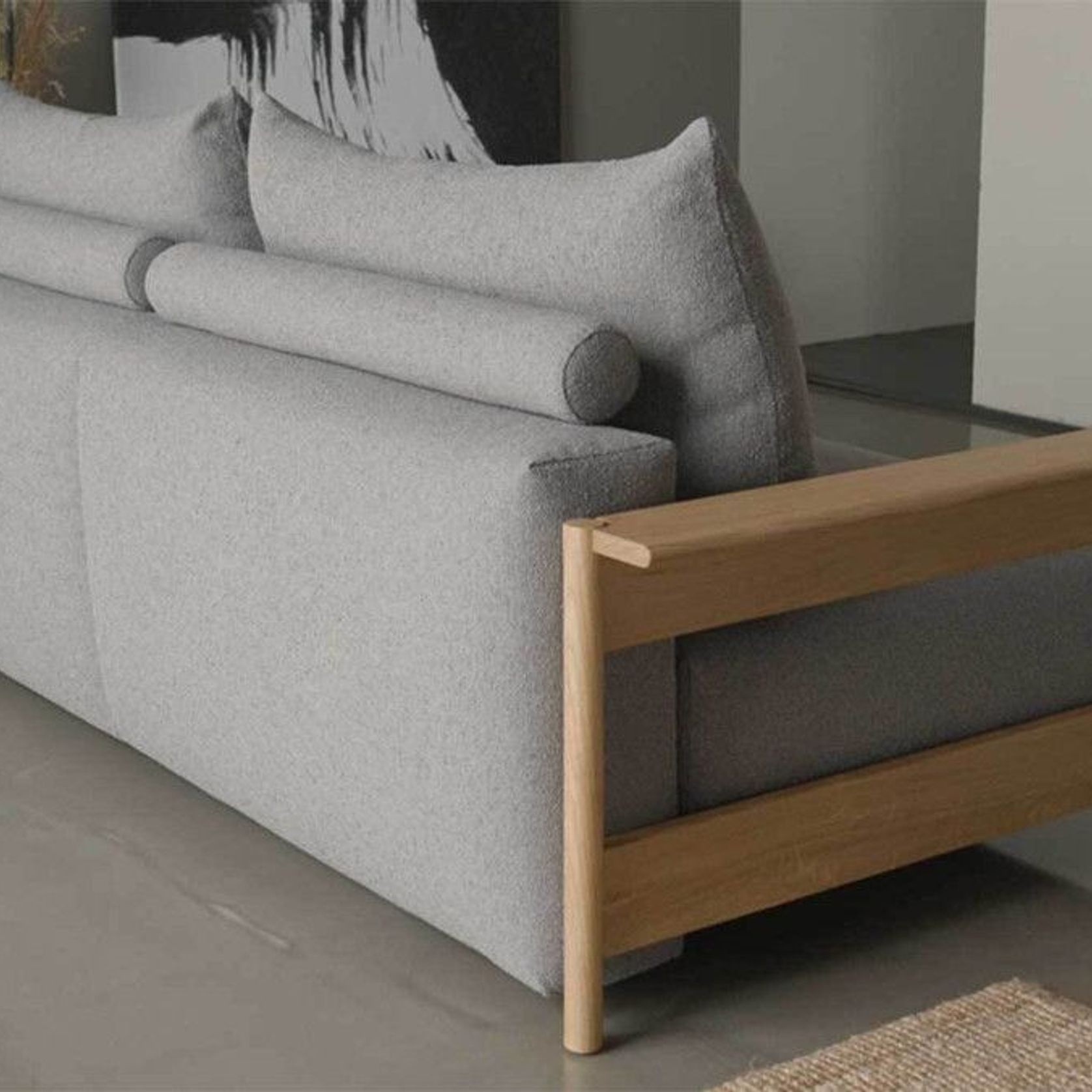 MALLOY Sleek Excess Queen Sofa Bed With Light Oak Arms gallery detail image