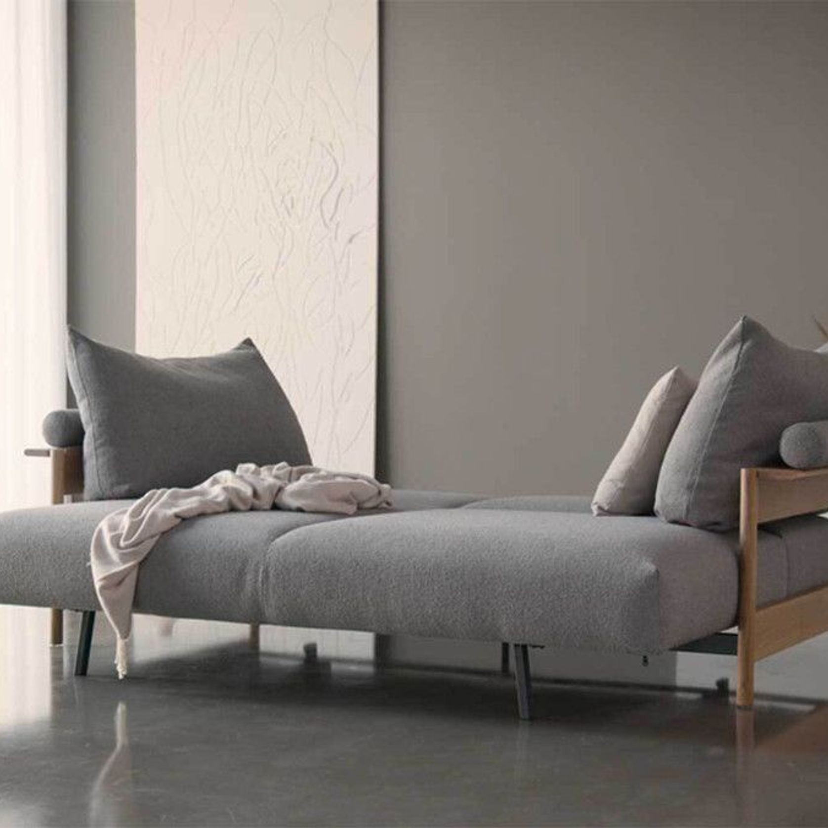 MALLOY Sleek Excess Queen Sofa Bed With Light Oak Arms gallery detail image