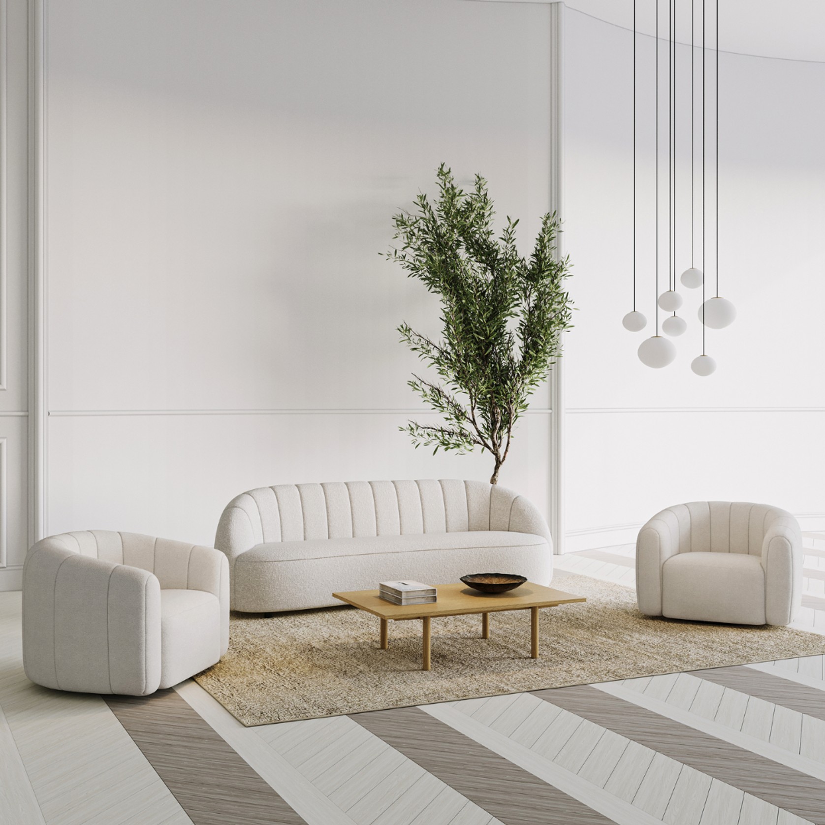 Channelled Boucle Swivel Armchair gallery detail image