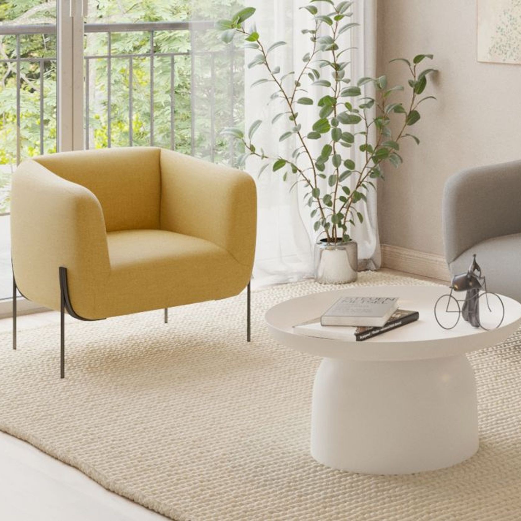 Belle Lounge Chair - Tuscan Yellow - Brushed Matt Gold Legs gallery detail image