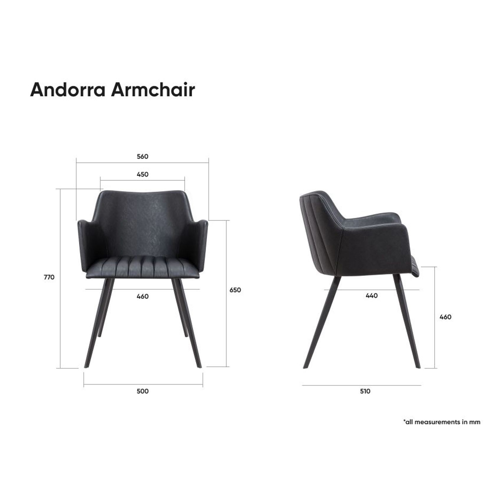 Andorra Arm Chair Vintage Black Seat gallery detail image