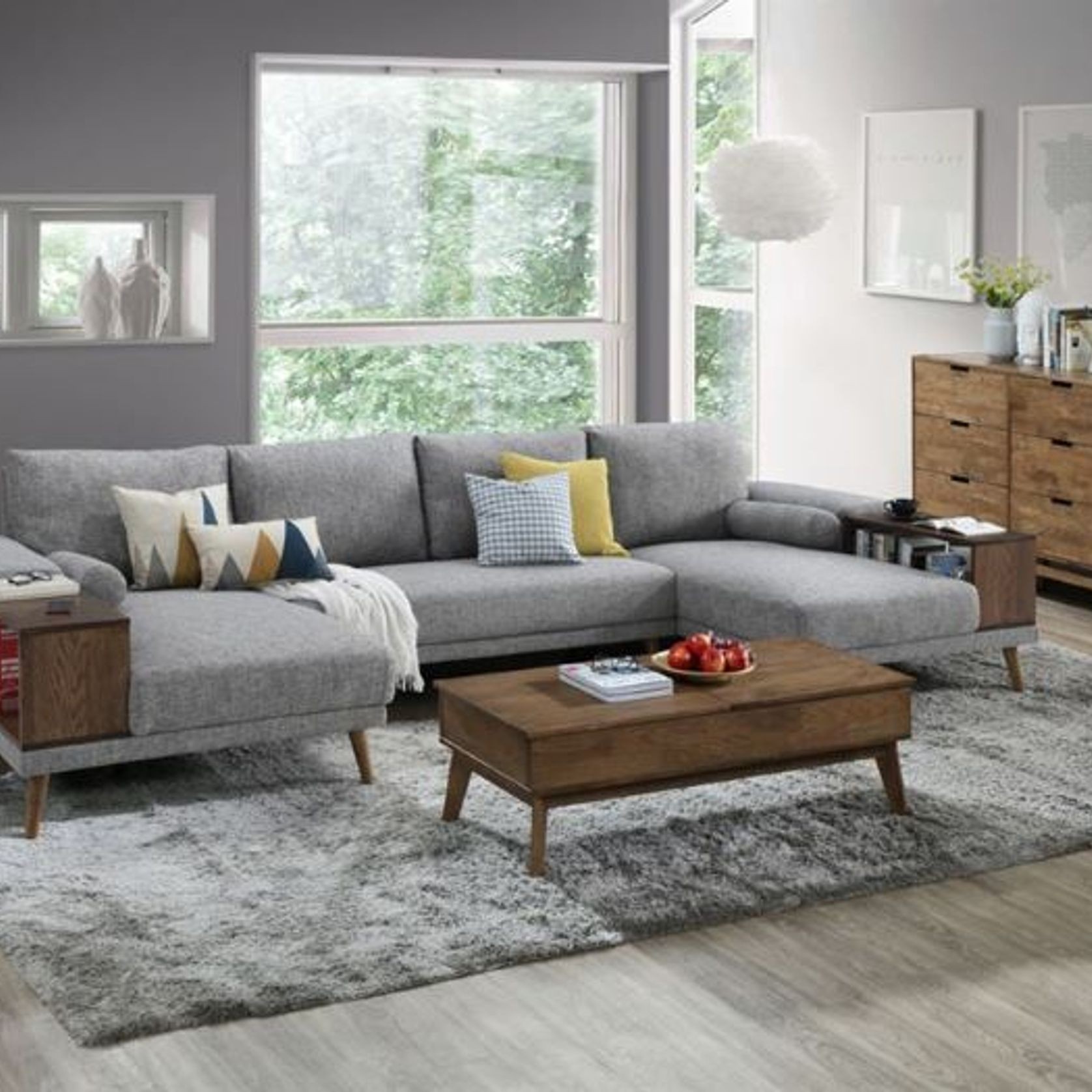 Paris Modular Sofa Series | U-Shape Sofa with Chaise | Grey Fabric gallery detail image