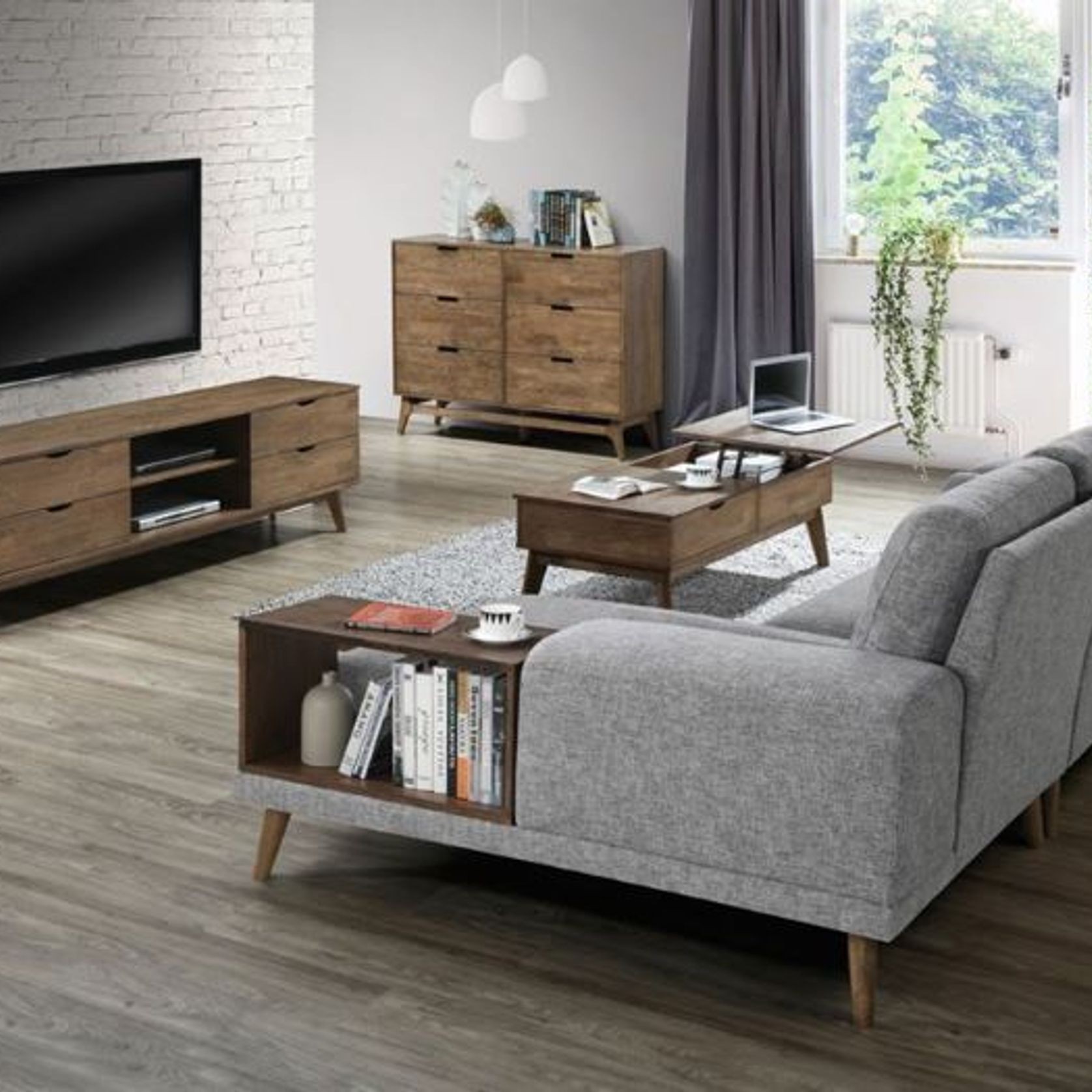 Paris Modular Sofa Series | L-Shape Sofa with Right Chaise | Grey Fabric gallery detail image