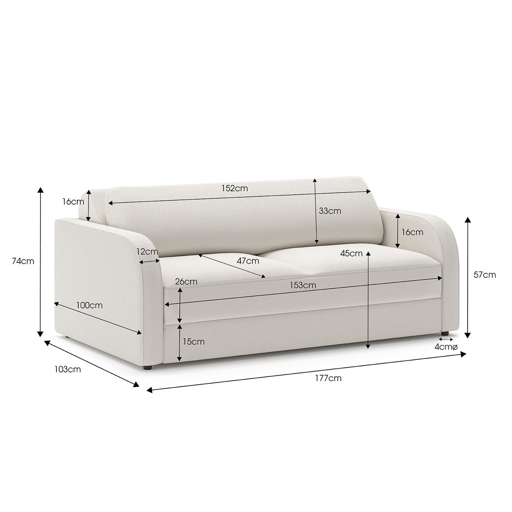 Doze 2.5 Seater Double Sofa Bed | Cosmic Latte gallery detail image