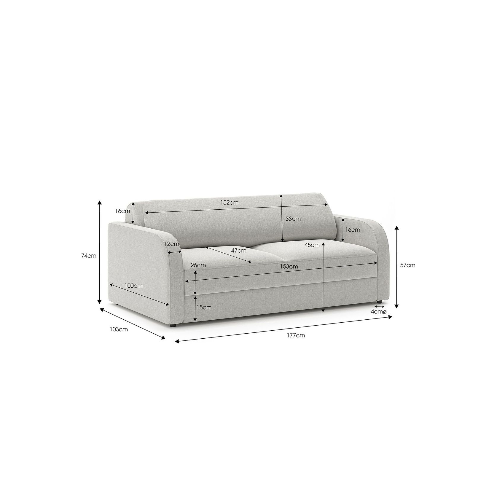 Doze 2.5 Seater Double Sofa Bed | Hail Grey gallery detail image