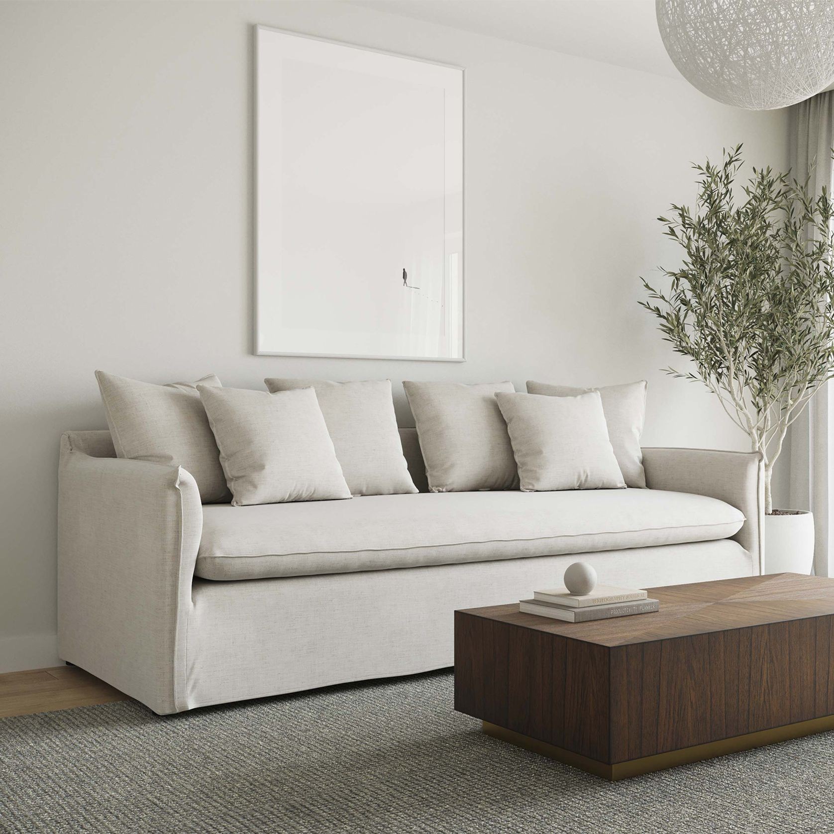 Palms 3 Seater Slip Cover Sofa | Natural Linen gallery detail image