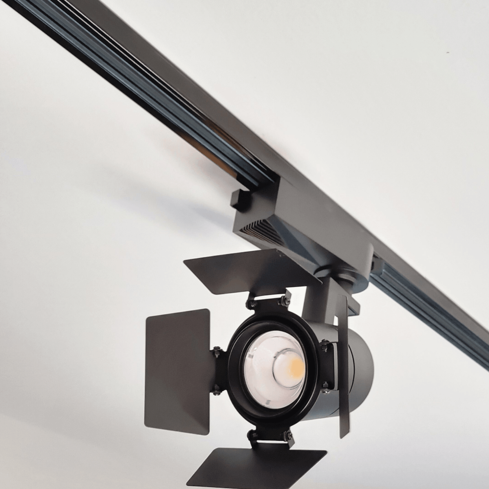 gallery LED track light barn doors
