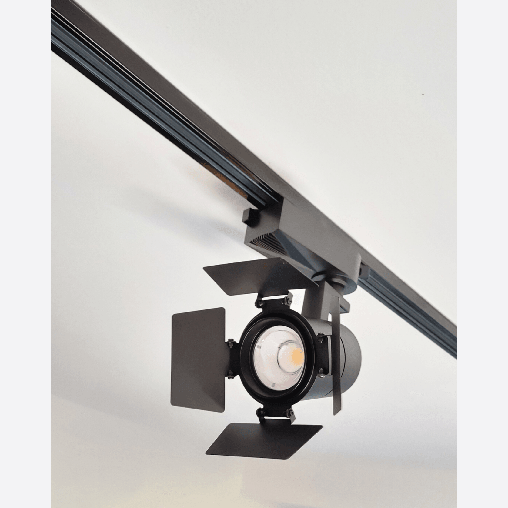 gallery LED track light barn doors