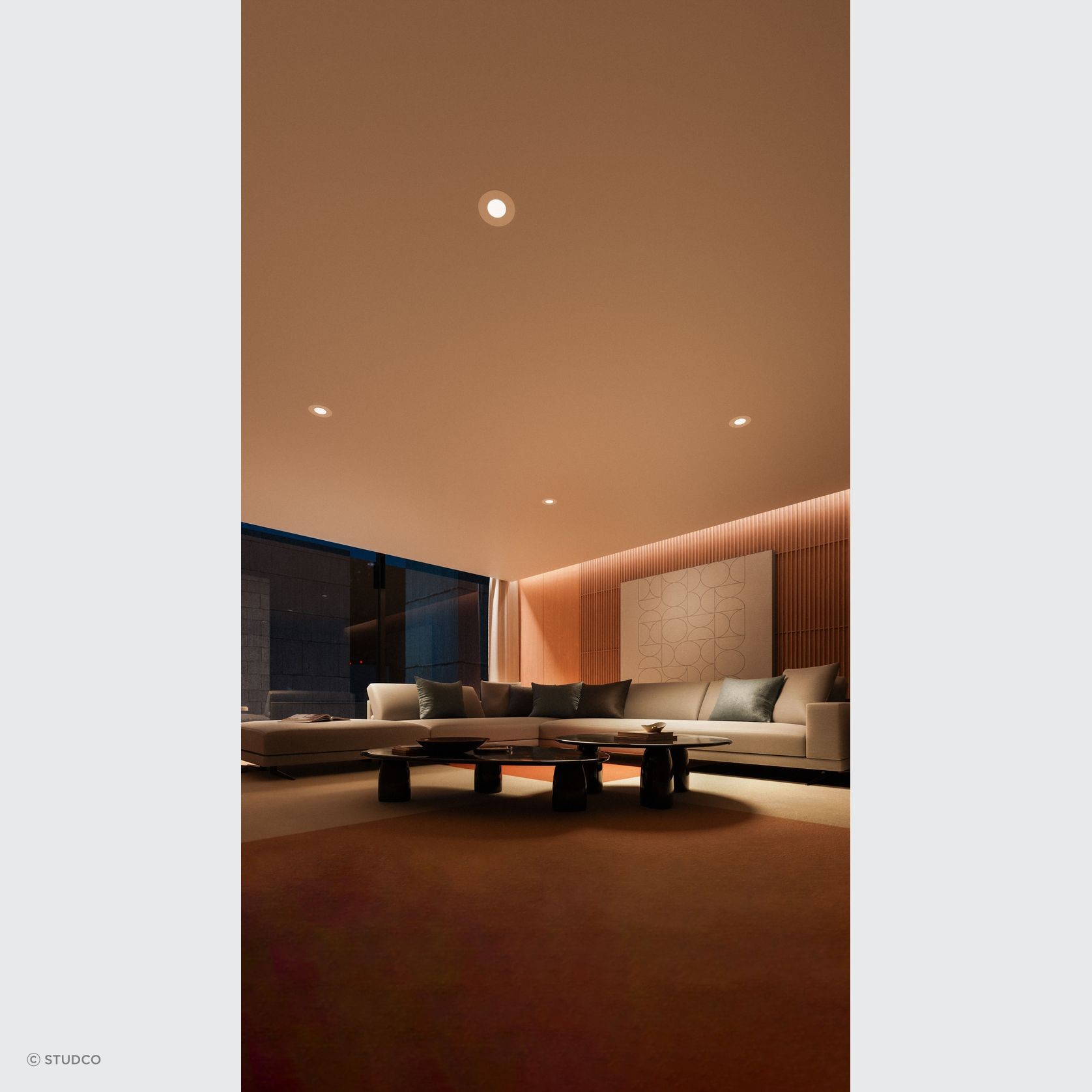EzyPelmet with LED Integration in a modern, warmly-lit room