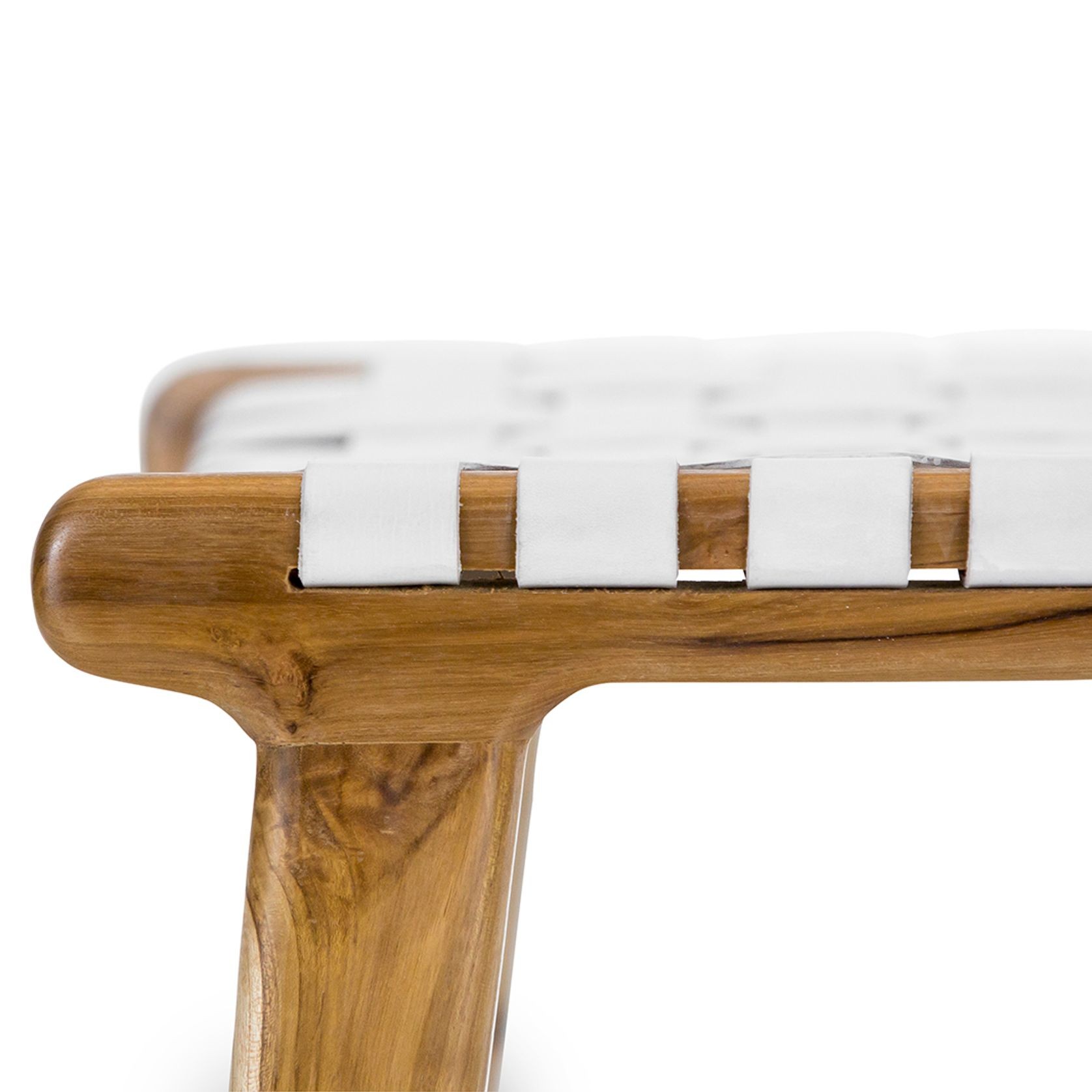 Lazie Leather Strapping Bar Stool | 66cm | Teak & White gallery detail image