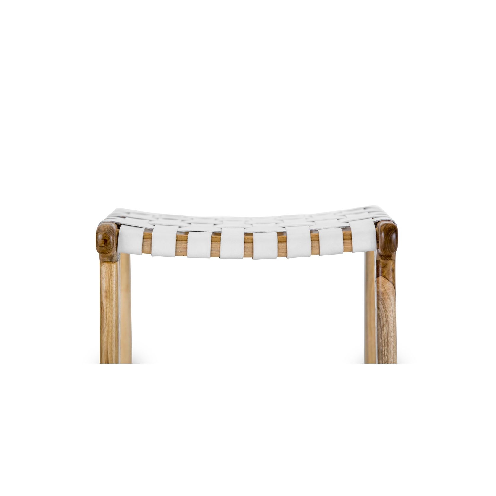 Lazie Leather Strapping Bar Stool | 66cm | Teak & White gallery detail image
