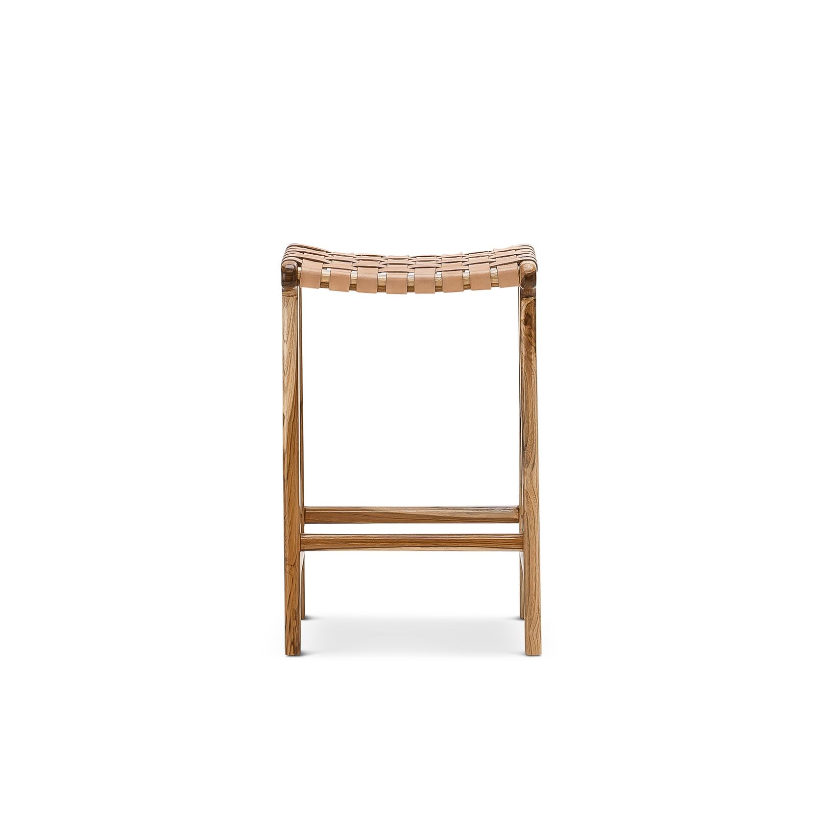Lazie Leather Strapping Bar Stool | 66cm | Teak & Natural Tan gallery detail image