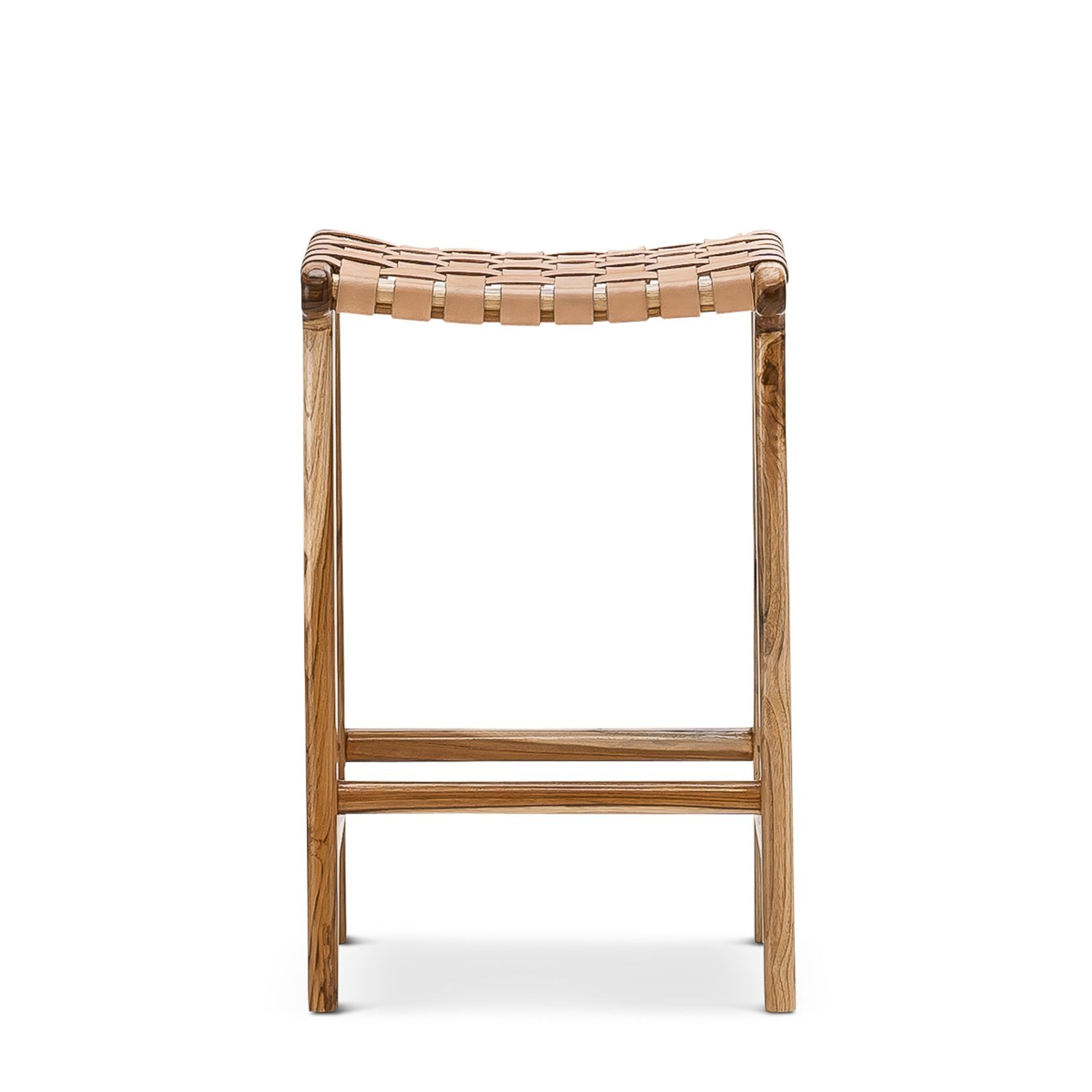 Lazie Leather Strapping Bar Stool | 66cm | Teak & Natural Tan gallery detail image