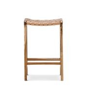 Lazie Leather Strapping Bar Stool | 66cm | Teak & Natural Tan gallery detail image