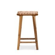 Lazie Leather Strapping Bar Stool | 66cm | Teak & Natural Tan gallery detail image