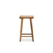Lazie Leather Strapping Bar Stool | 66cm | Teak & Natural Tan gallery detail image