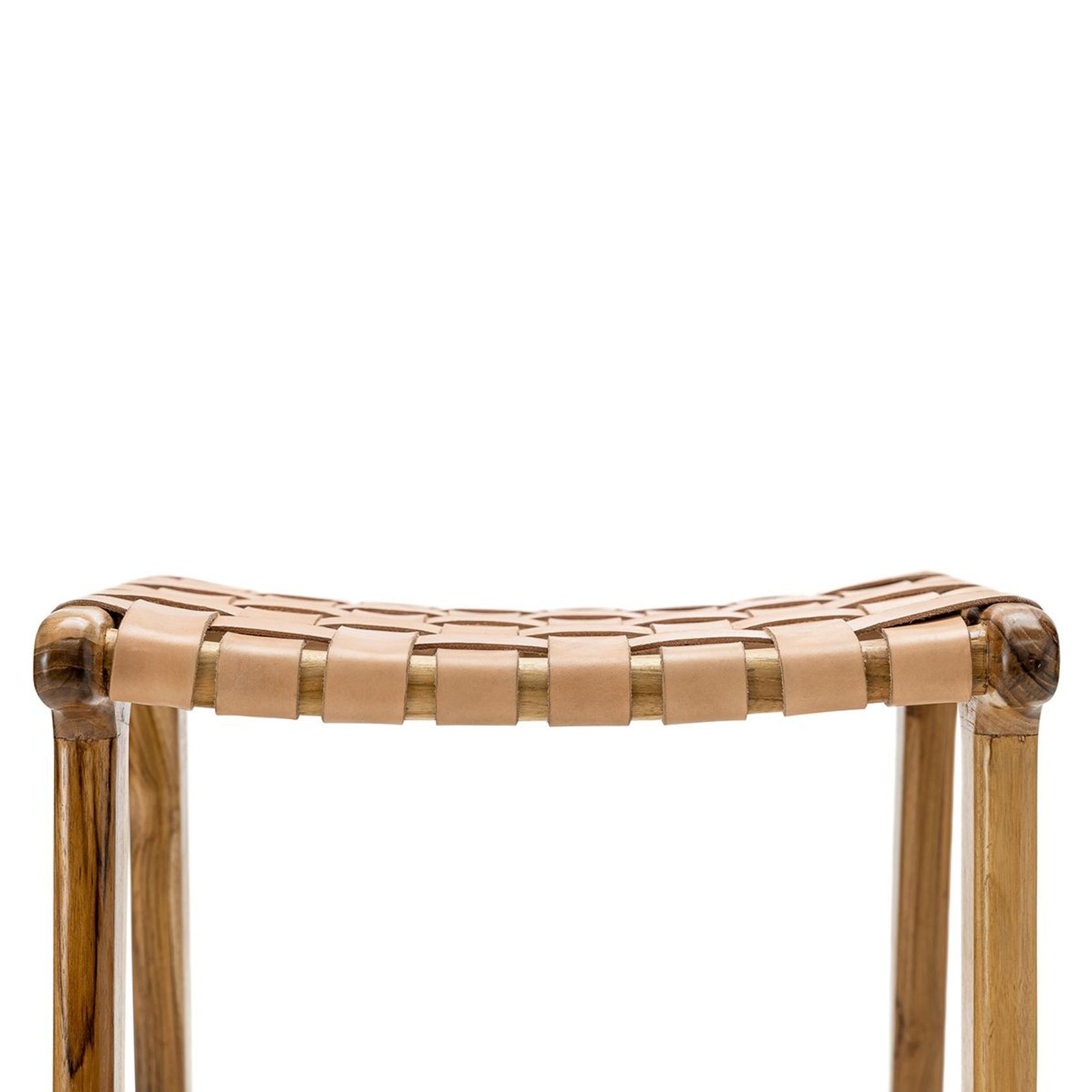 Lazie Leather Strapping Bar Stool | 66cm | Teak & Natural Tan gallery detail image