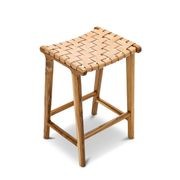 Lazie Leather Strapping Bar Stool | 66cm | Teak & Natural Tan gallery detail image
