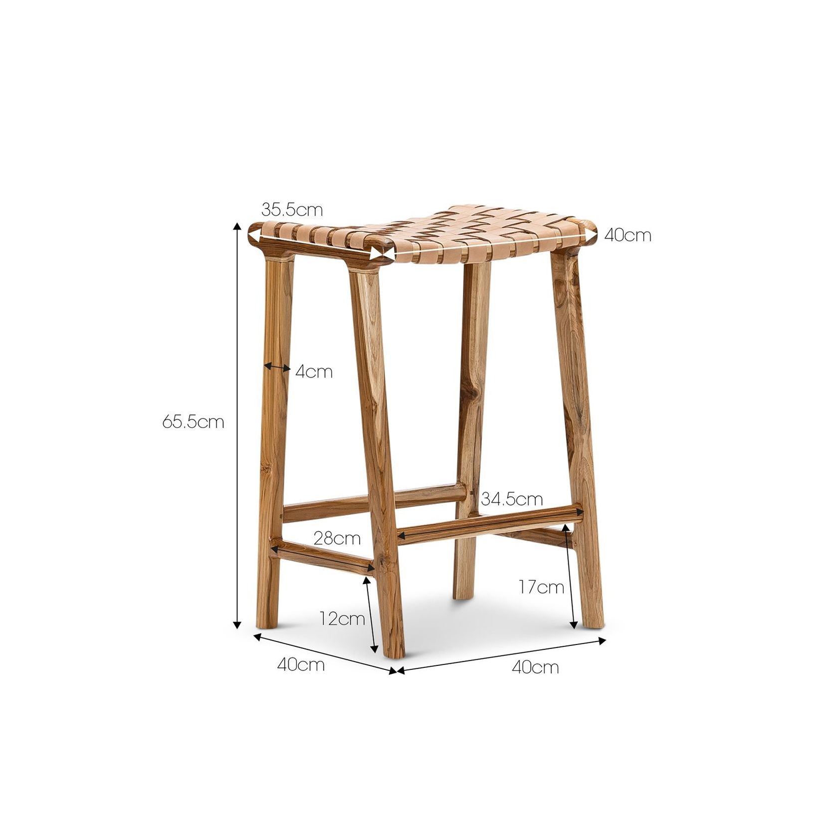 Lazie Leather Strapping Bar Stool | 66cm | Teak & Natural Tan gallery detail image