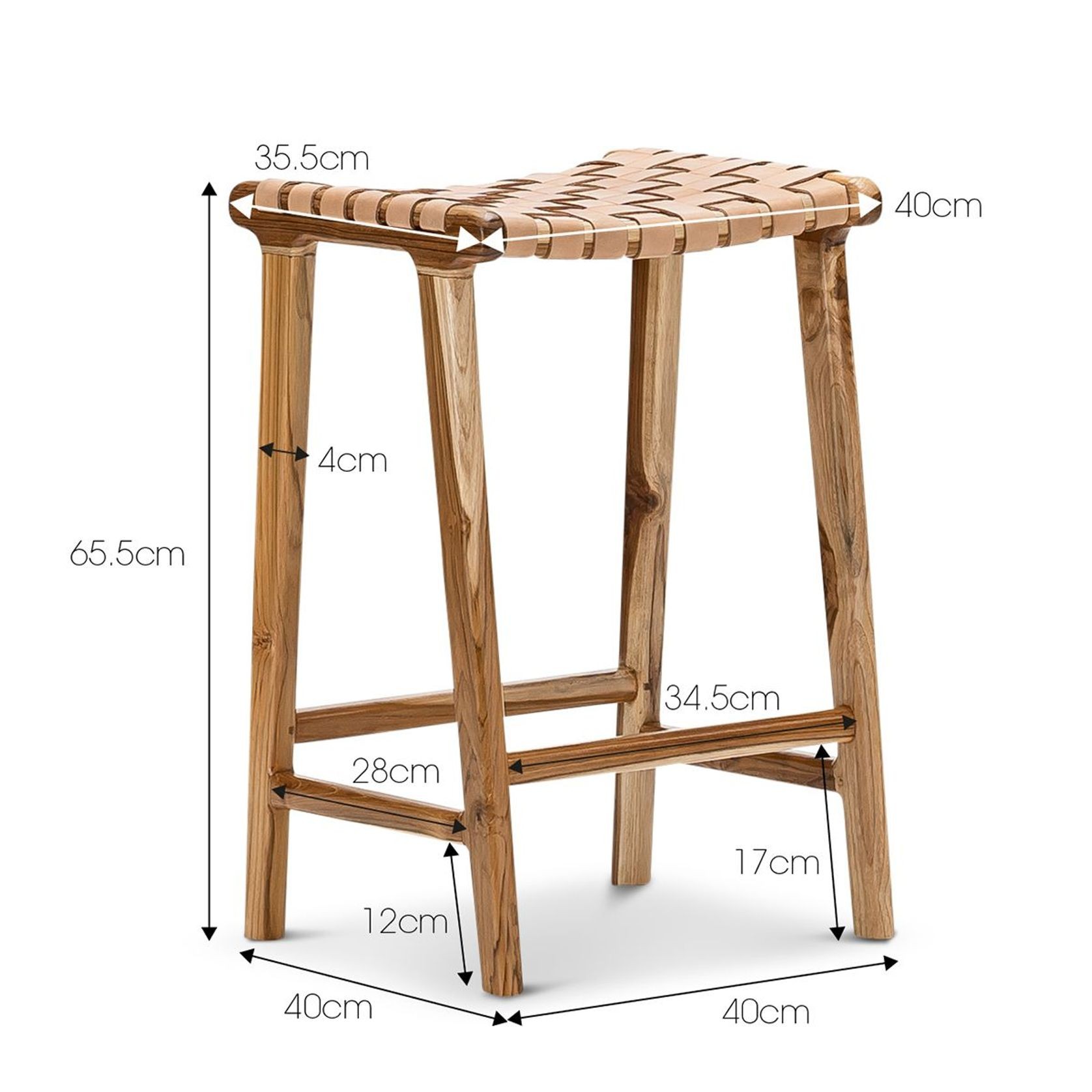 Lazie Leather Strapping Bar Stool | 66cm | Teak & Natural Tan gallery detail image