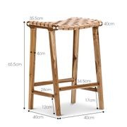 Lazie Leather Strapping Bar Stool | 66cm | Teak & Natural Tan gallery detail image
