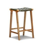 Lazie Leather Strapping Bar Stool 66cm | Teak & Olive gallery detail image