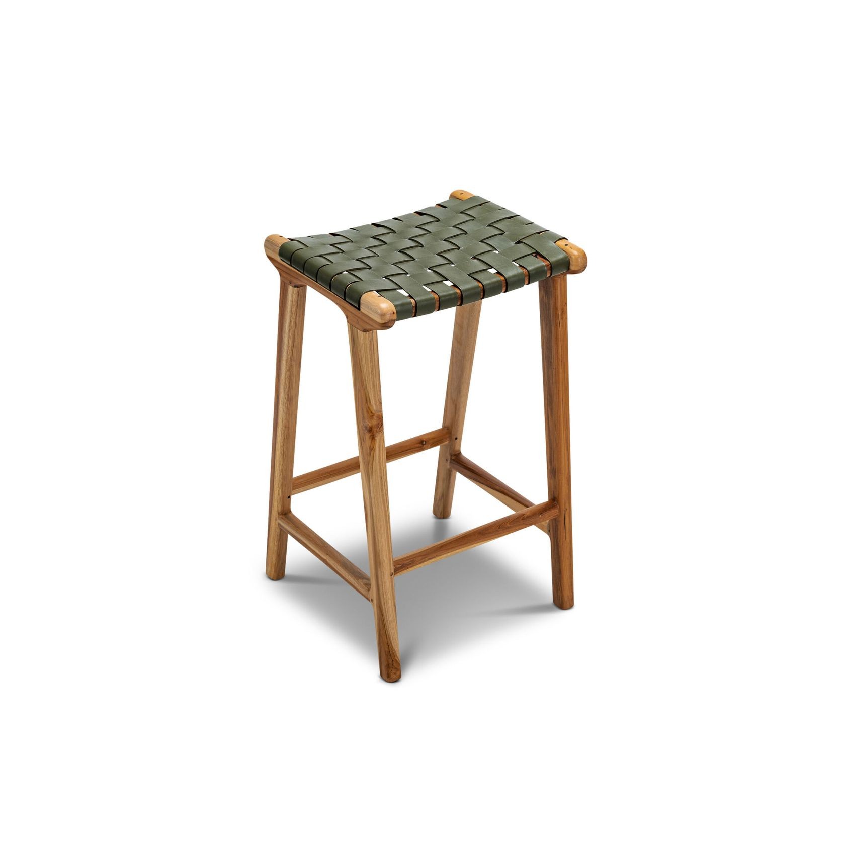 Lazie Leather Strapping Bar Stool 66cm | Teak & Olive gallery detail image