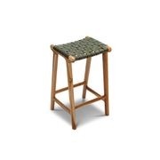 Lazie Leather Strapping Bar Stool 66cm | Teak & Olive gallery detail image