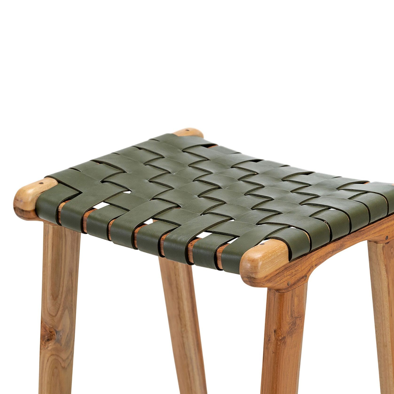 Lazie Leather Strapping Bar Stool 66cm | Teak & Olive gallery detail image