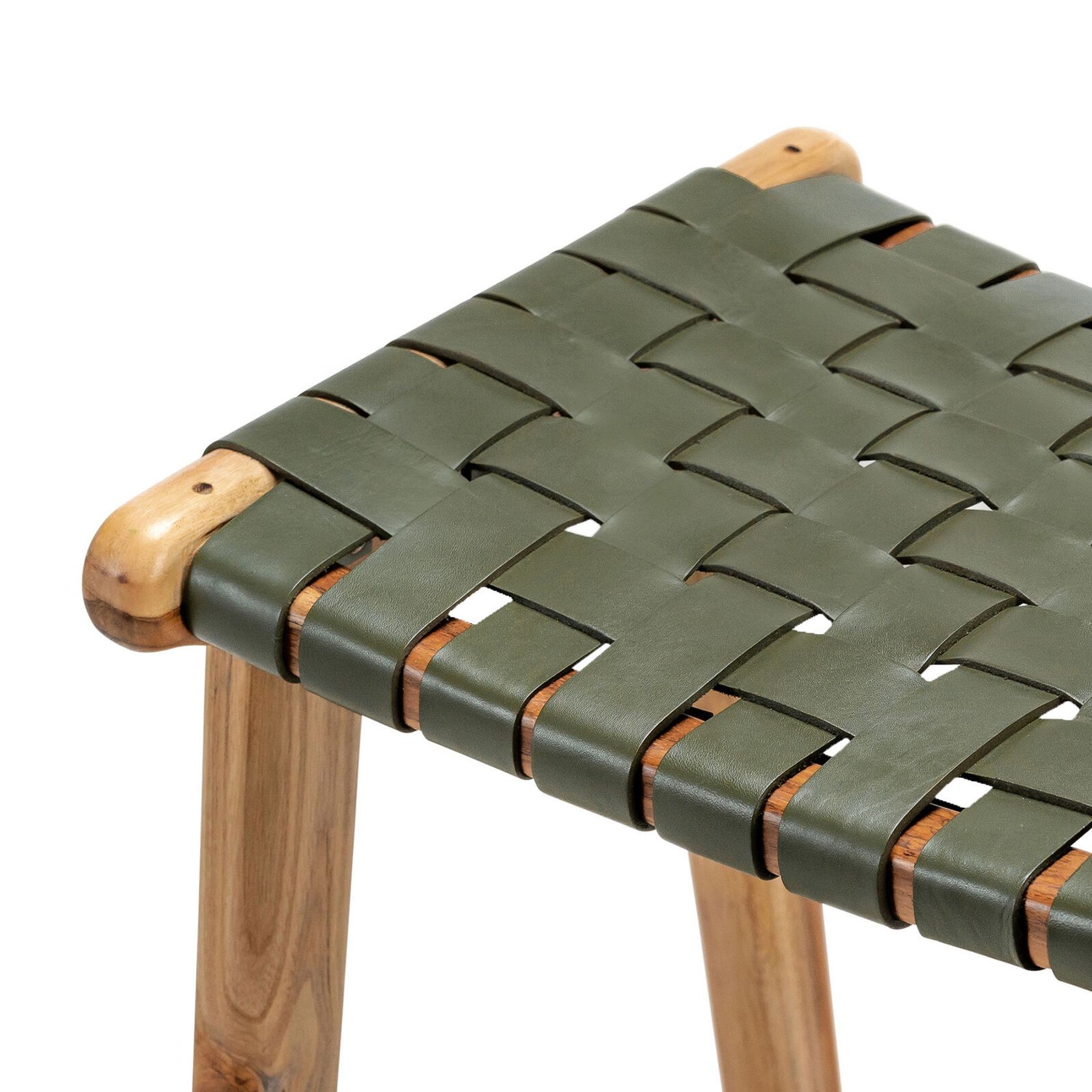 Lazie Leather Strapping Bar Stool 66cm | Teak & Olive gallery detail image