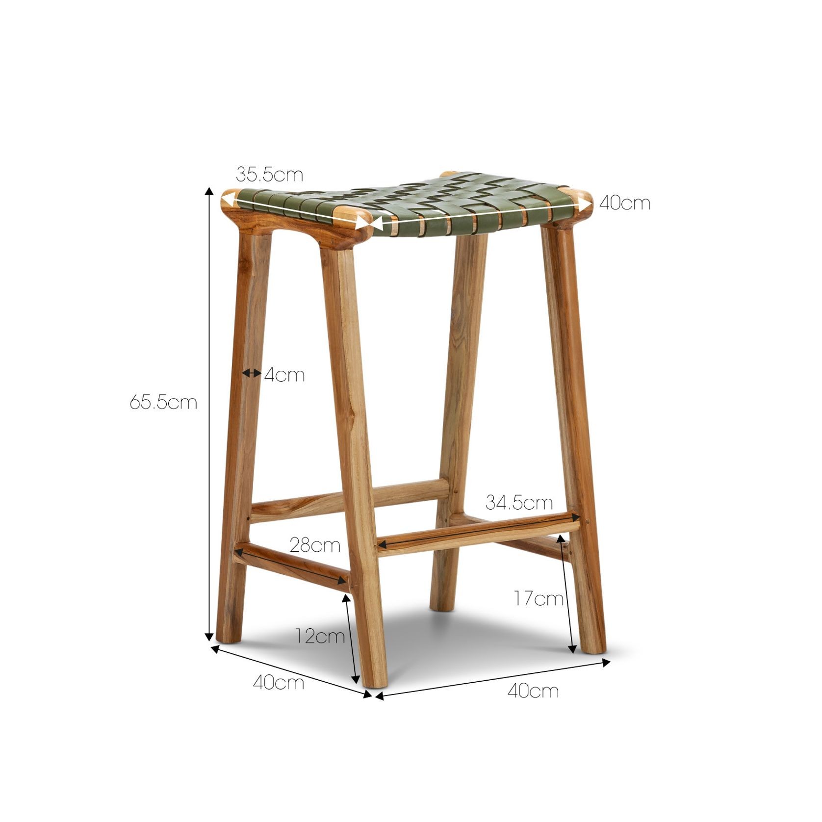 Lazie Leather Strapping Bar Stool 66cm | Teak & Olive gallery detail image