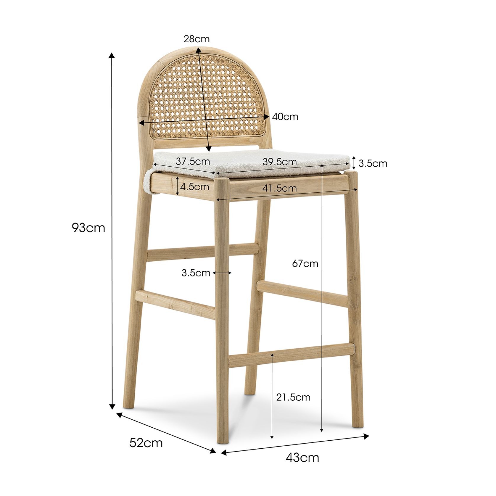 Estelle Rattan Arch Barstool | Cream Bouclé & Natural gallery detail image