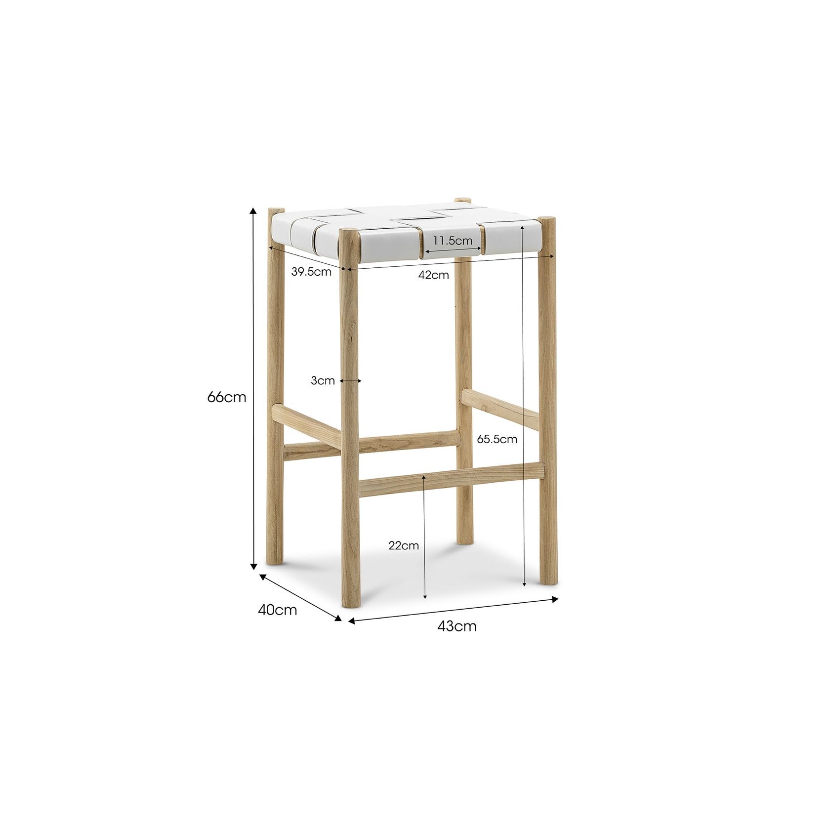 Wes Wide Leather Strap Barstool | 65cm | White gallery detail image