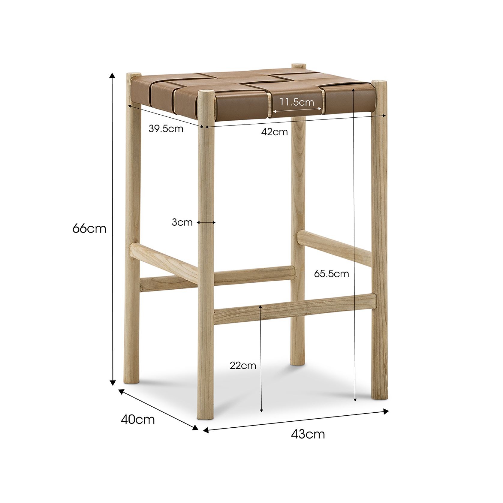 Wes Wide Leather Strap Barstool | 65cm | Taupe gallery detail image
