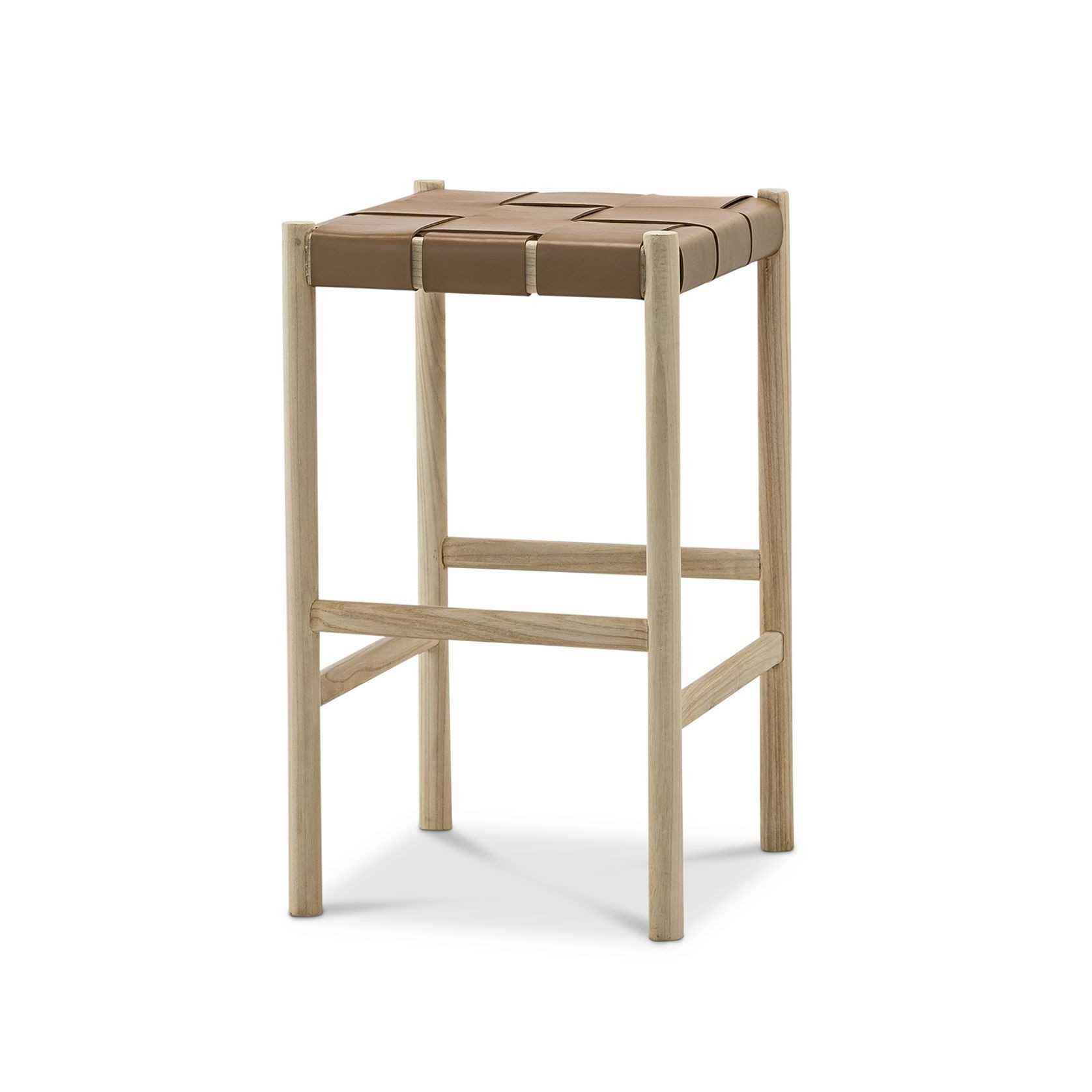 Wes Wide Leather Strap Barstool | 65cm | Taupe gallery detail image