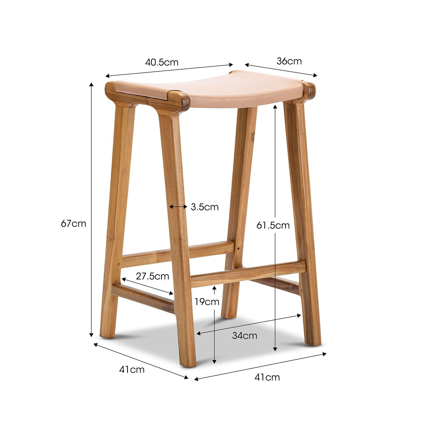 Casey Flat Leather Barstool | 66cm | Nude Tan gallery detail image