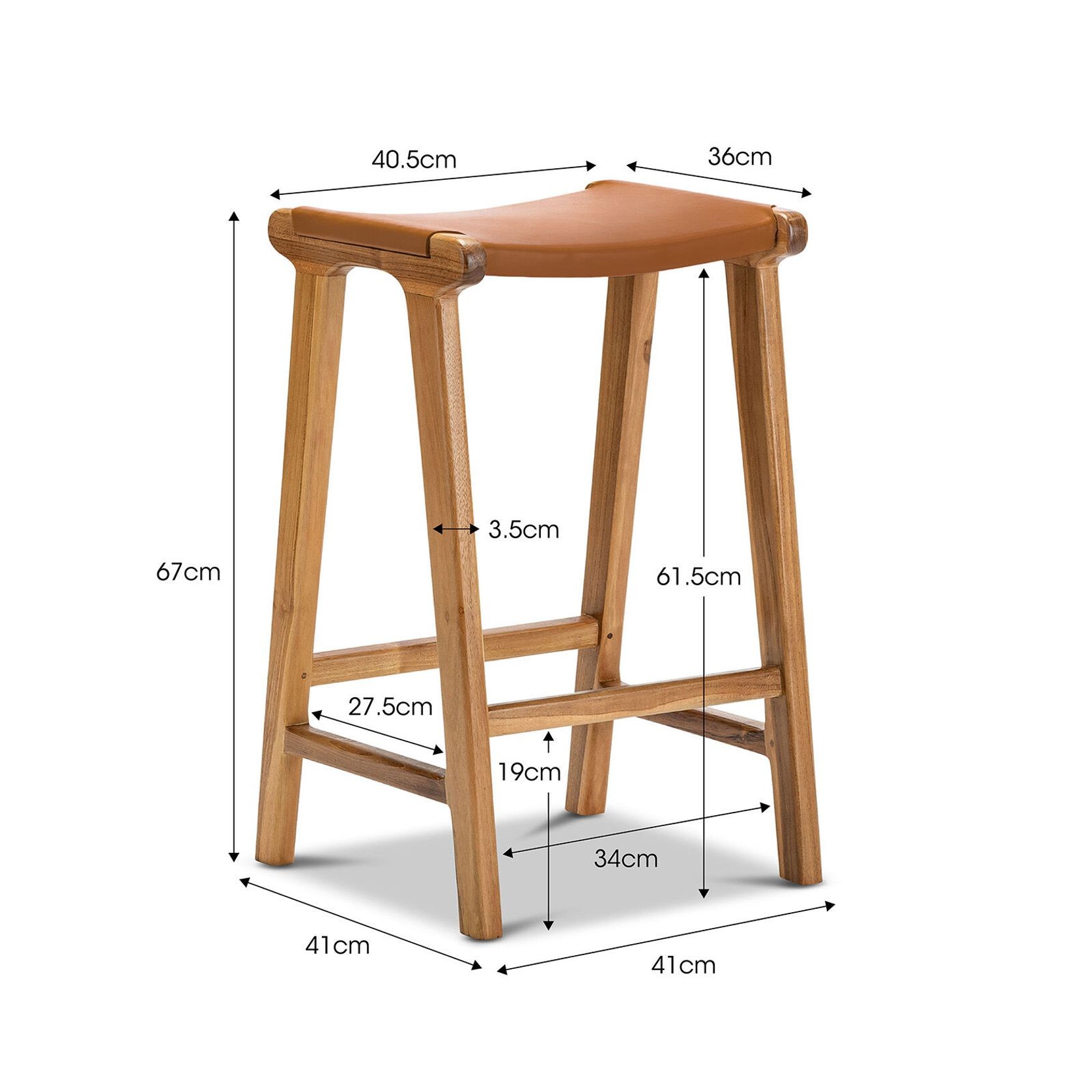 Casey 67cm Flat Leather Barstool | Coco Tan gallery detail image