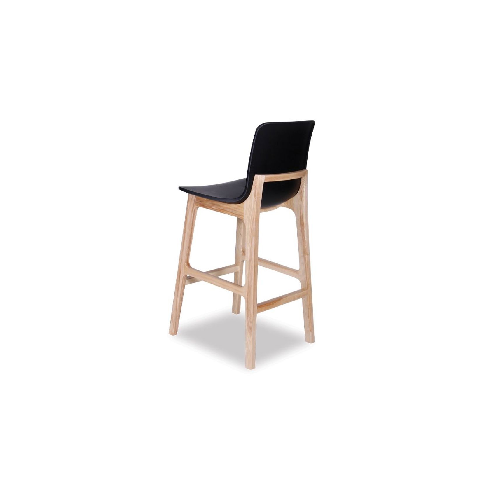 Ara Stool - Natural - Black Shell - Kitchen Bench Seat Height 65cm  - Black Seat - Natural Ash legs gallery detail image