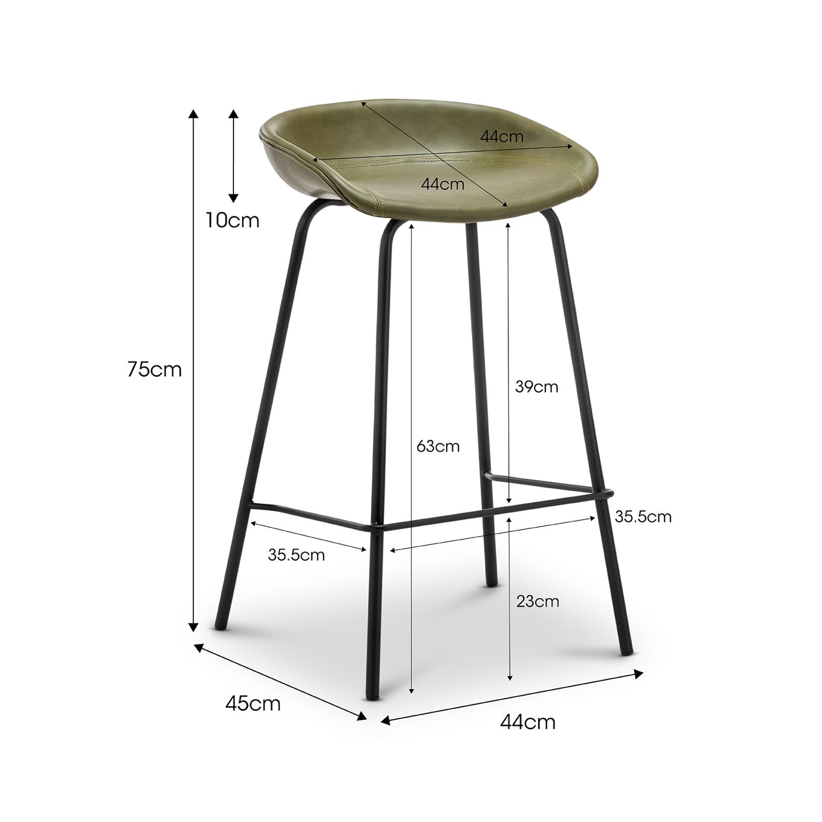 Brandon Vegan Leather Barstool | Set of 2 | Vintage Green gallery detail image