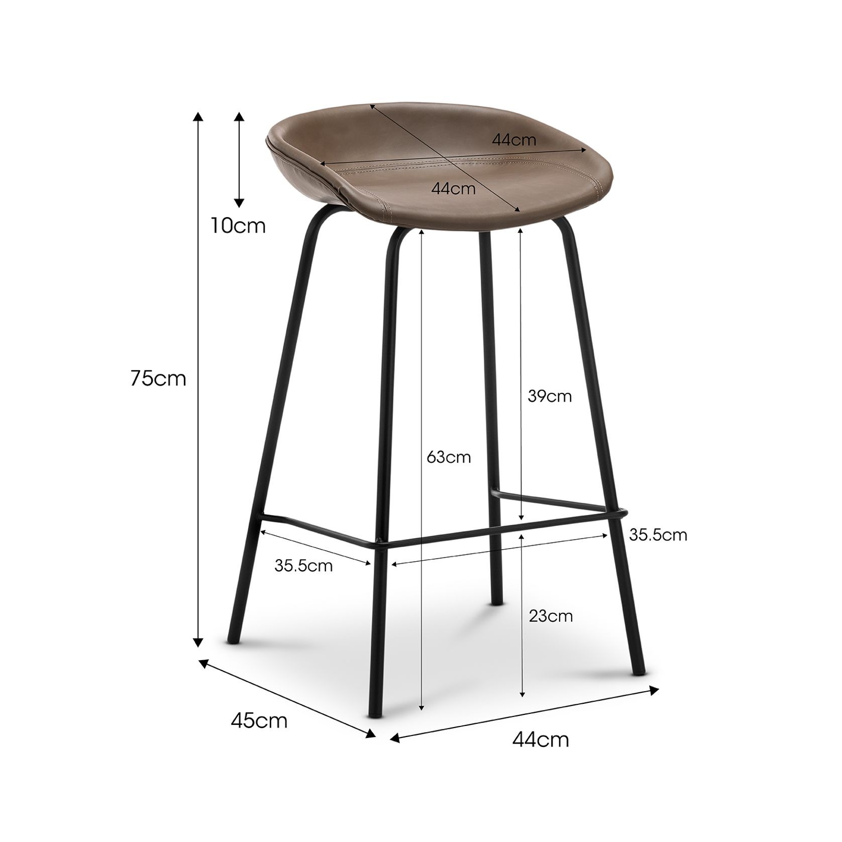 Brandon Vegan Leather Barstool | Set of 2 | Mocha Brown gallery detail image