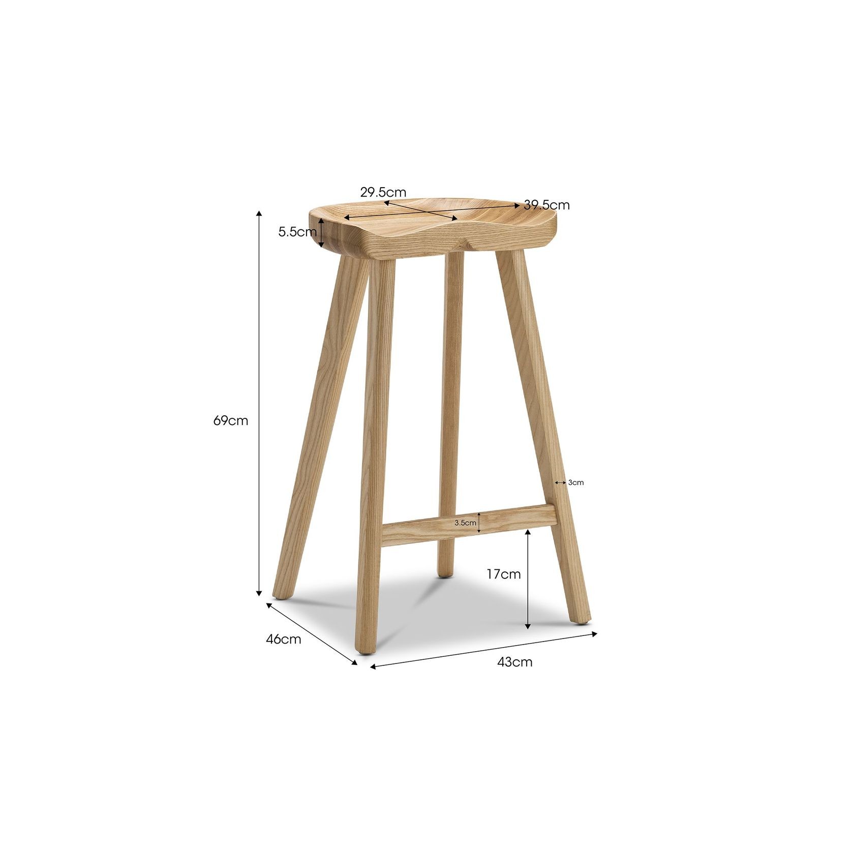 Moku Solid Ashwood Oak Tractor Seat Barstool | Set of 2 | Natural gallery detail image