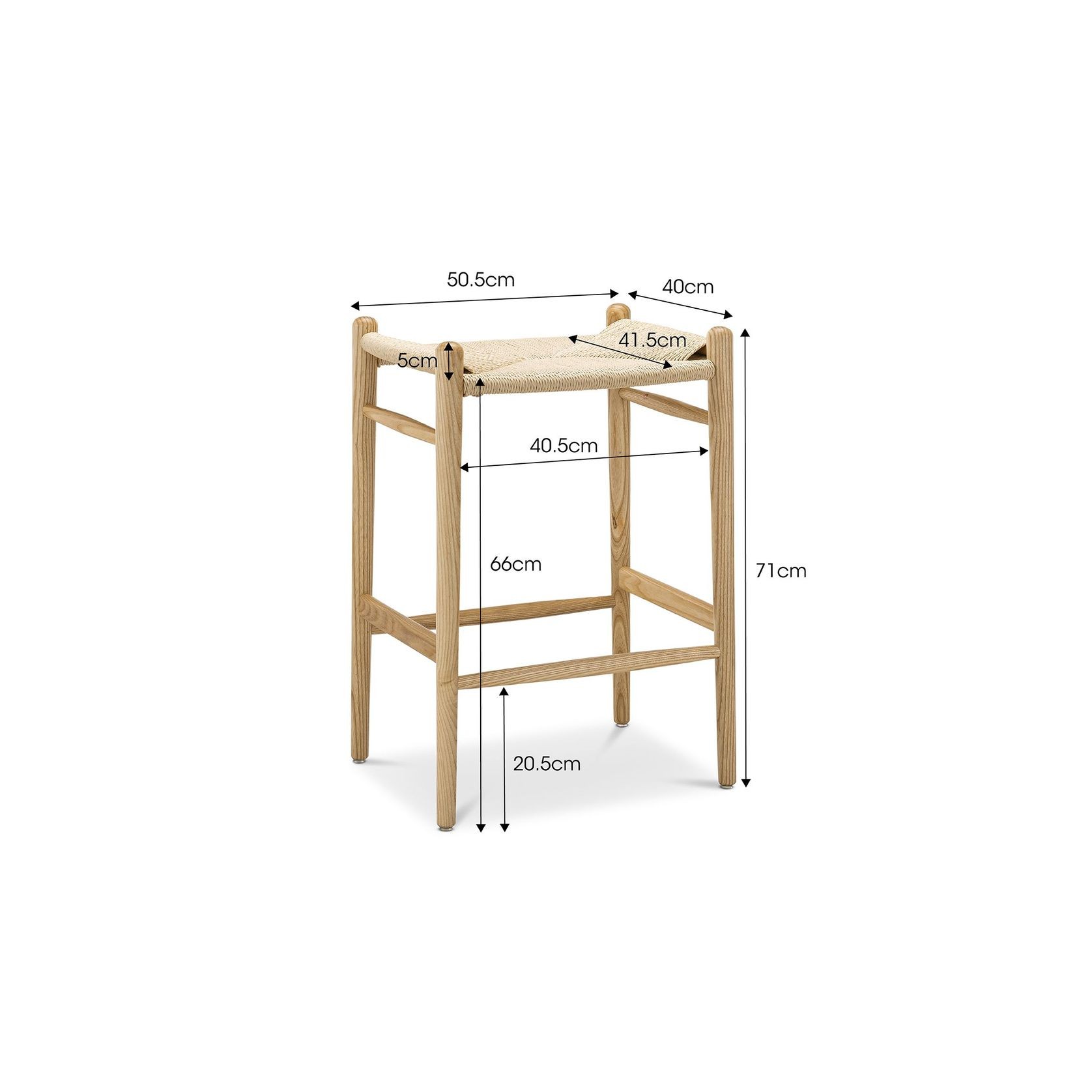 Arche Solid Ashwood Woven Cord Barstool | Natural gallery detail image