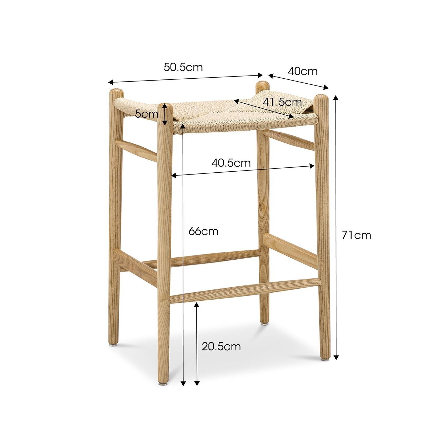 Arche Solid Ashwood Woven Cord Barstool | Natural gallery detail image