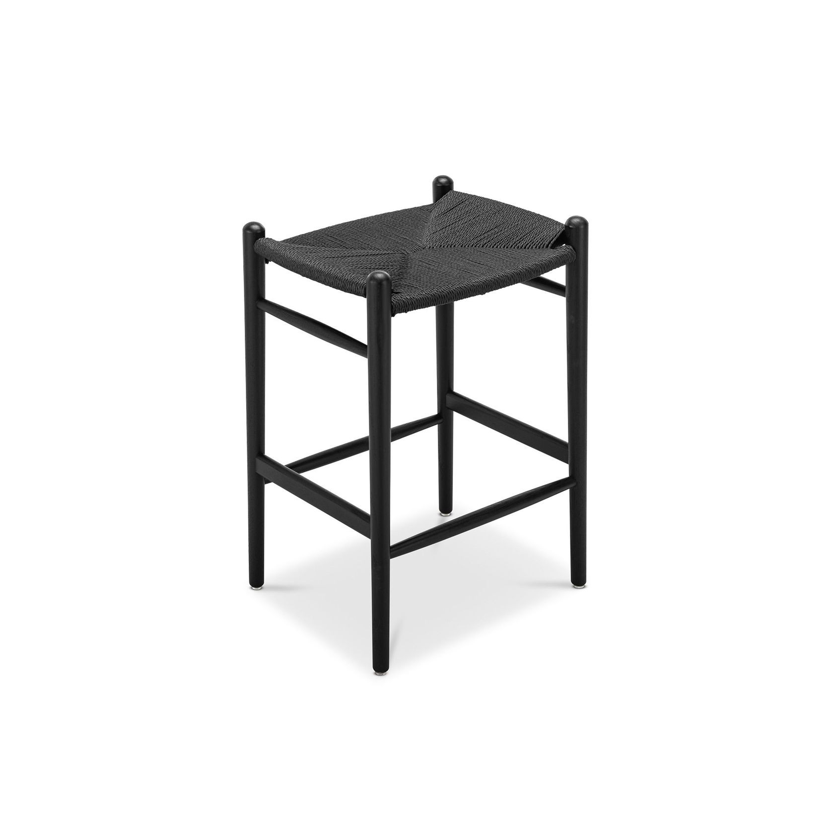 Arche Solid Ashwood Woven Cord Barstool | Black gallery detail image