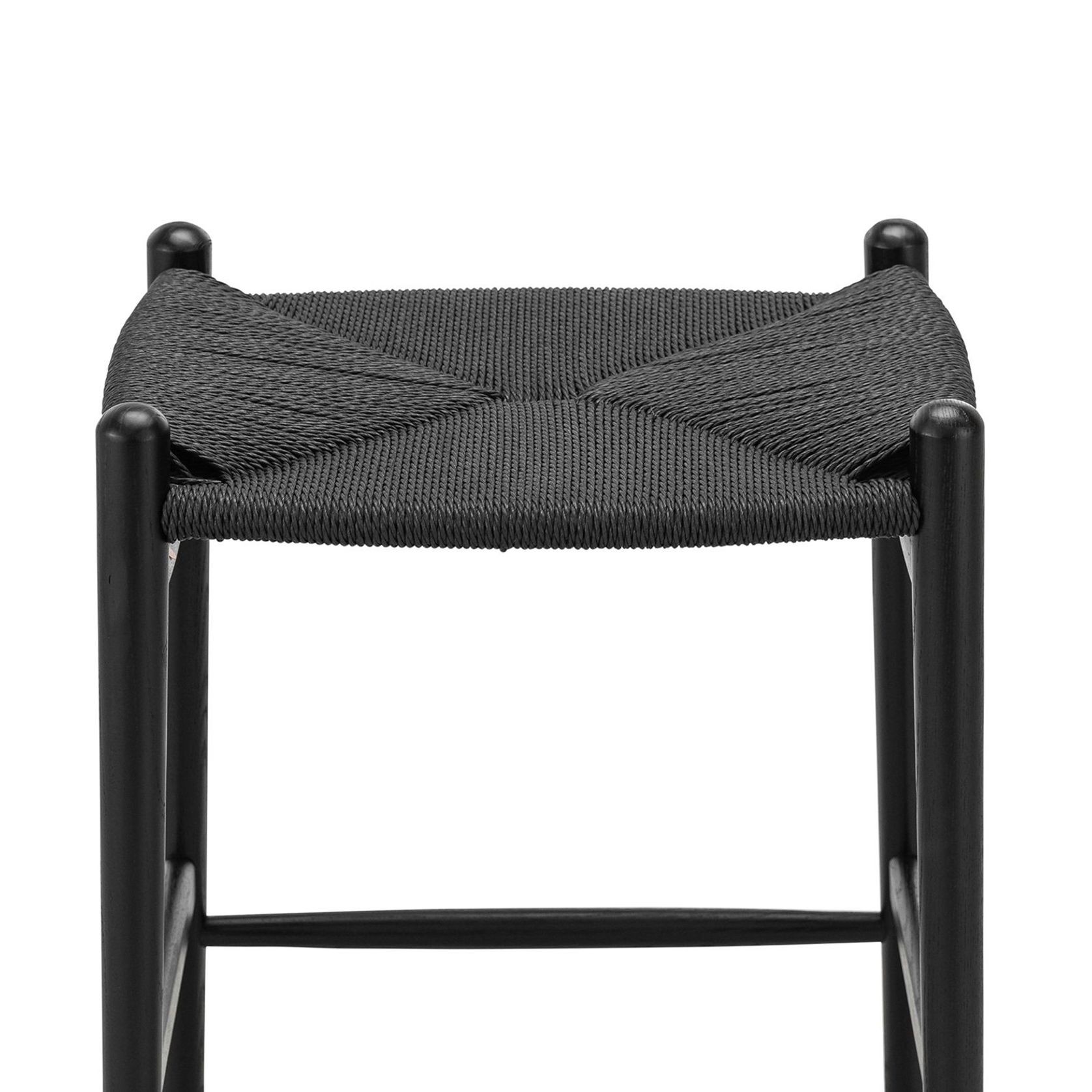 Arche Solid Ashwood Woven Cord Barstool | Black gallery detail image