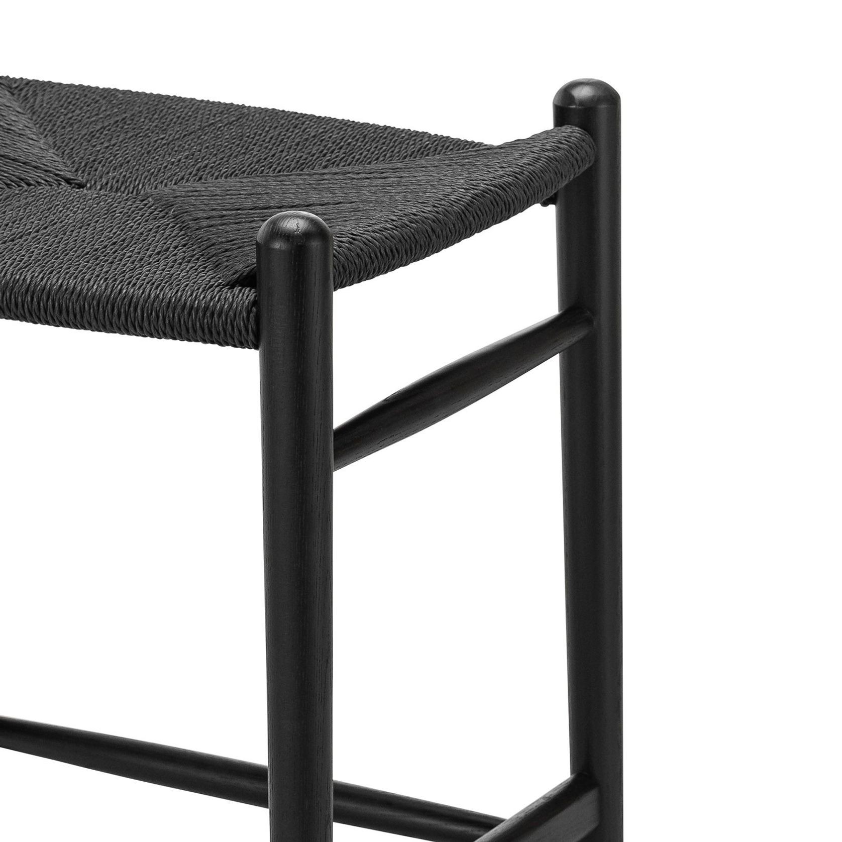 Arche Solid Ashwood Woven Cord Barstool | Black gallery detail image