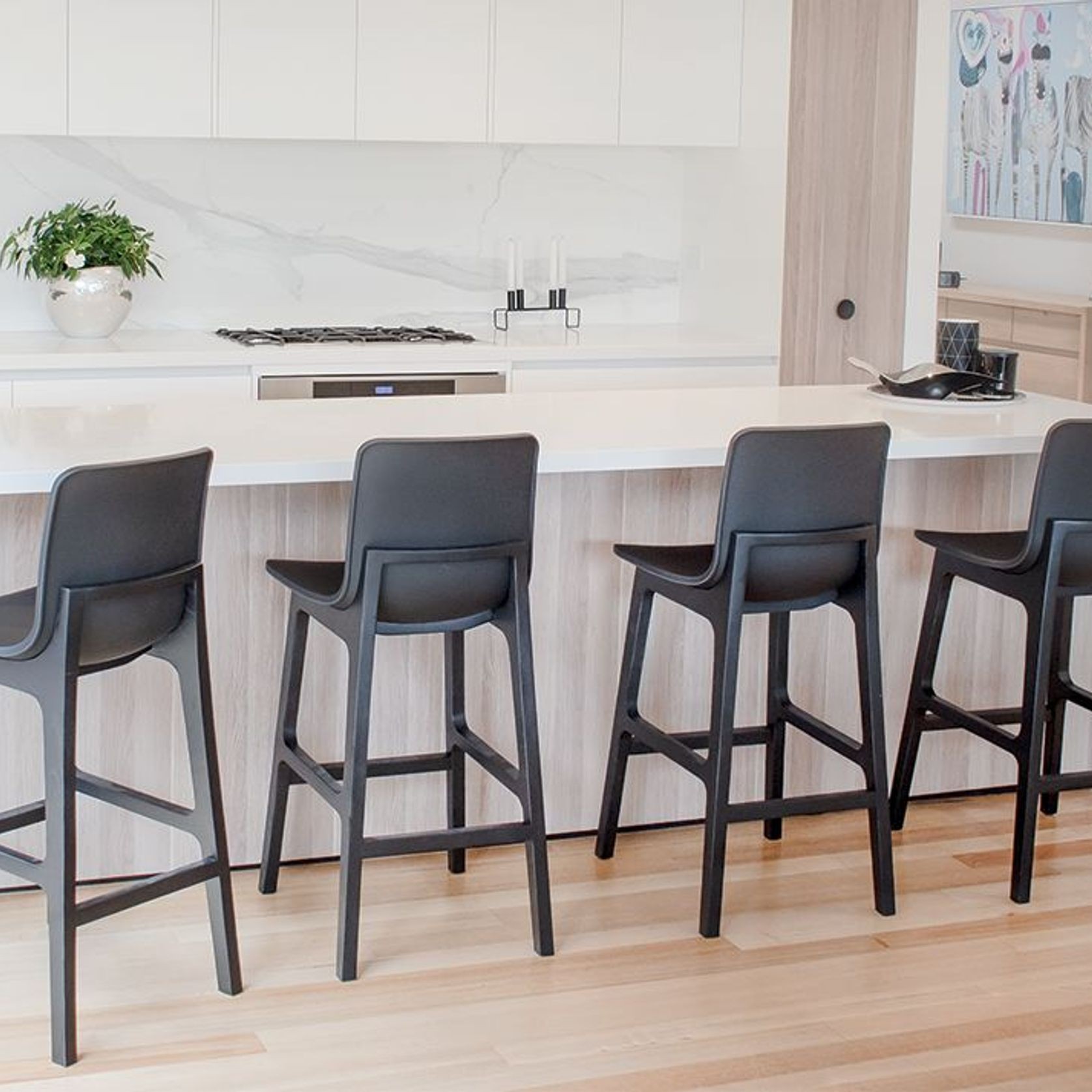 Ara Stool - Black - Black Shell - Bar Bench Seat Height 74cm - Black Seat - Black Ash legs gallery detail image